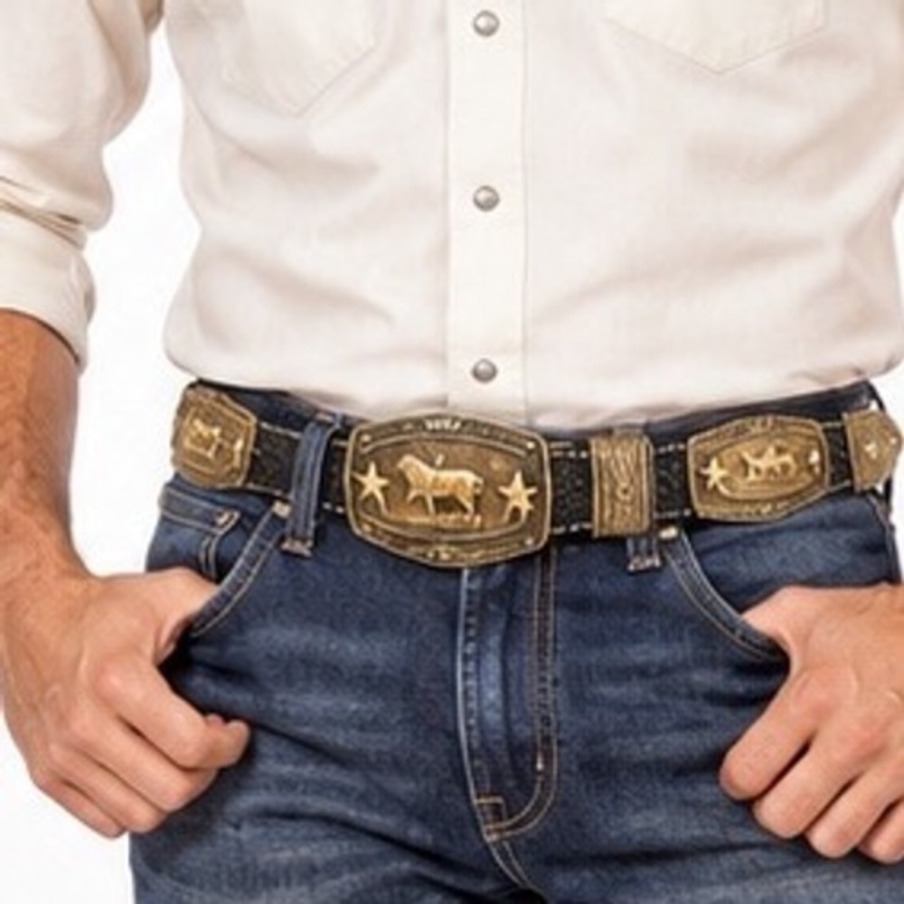 West Star Texas Mens Black Leather Western Concho Belt Medium Horse  Christian